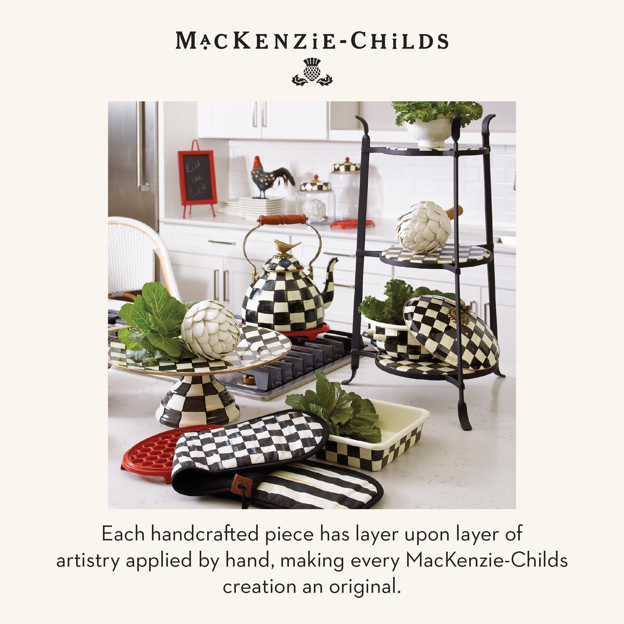 MACKENZIE-CHILDS Courtly Check kettle elevates table aesthetics