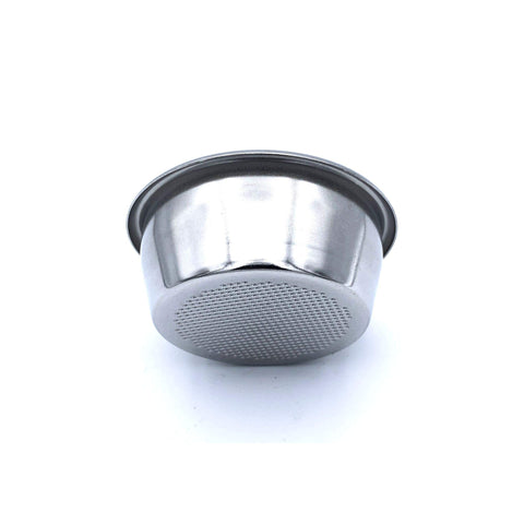MacMaxe 54mm filter basket side view highlighting durable steel
