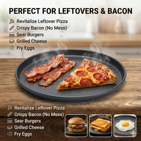 MACONEE Crisper Pan pizza crisps evenly for tasty slices.