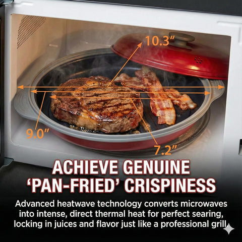 MACONEE steak cooking in microwave with grill pan for browning