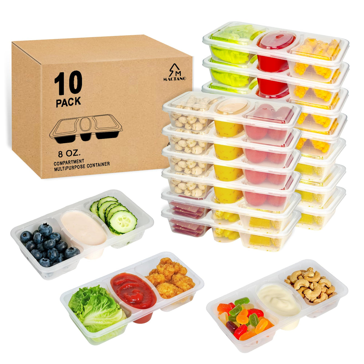 MACTANO 8 oz snack container with secure lids for spill-free snacking.