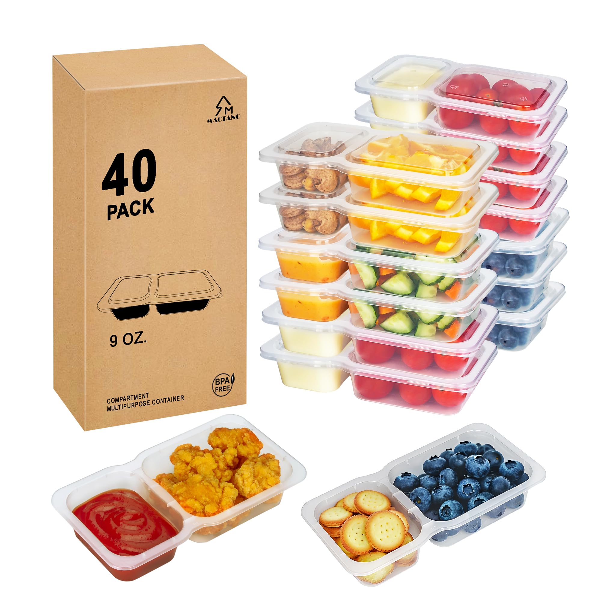 MACTANO 9 oz snack containers with lids for spill-free snacks on the go.