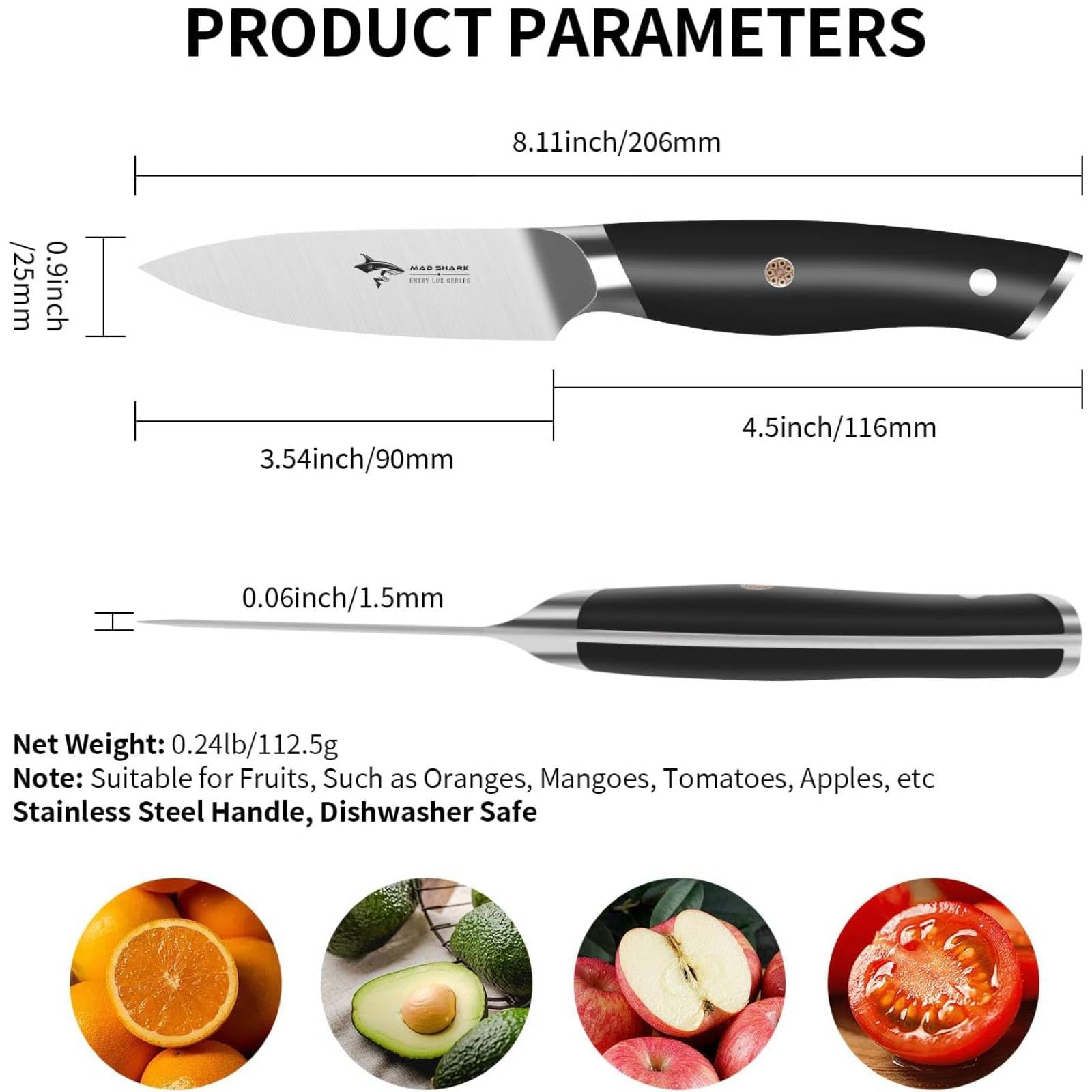 MAD SHARK 3.5-inch paring knife ergonomic handle for comfortable grip
