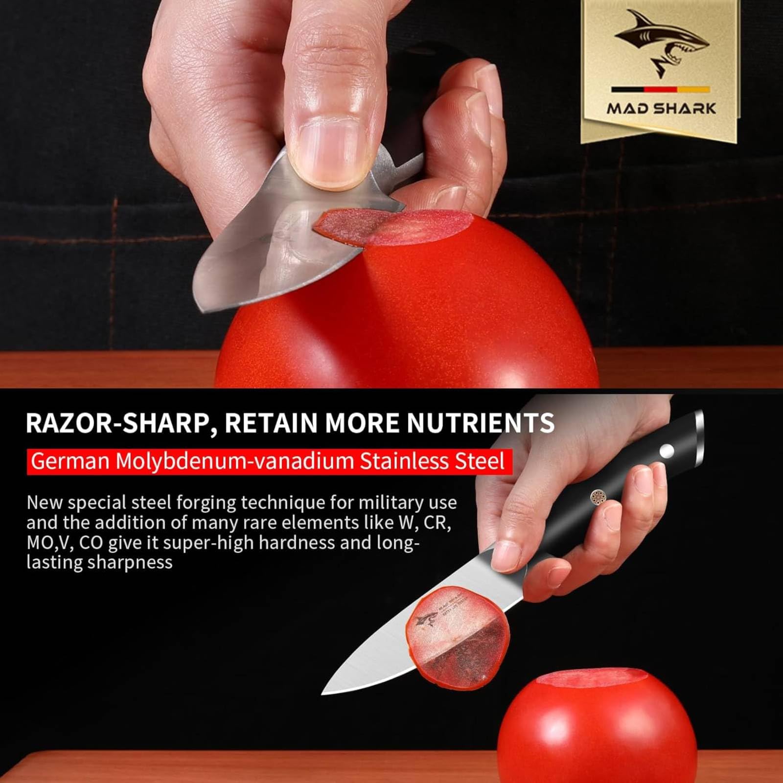 MAD SHARK 3.5-inch paring knife slicing vegetables with precision