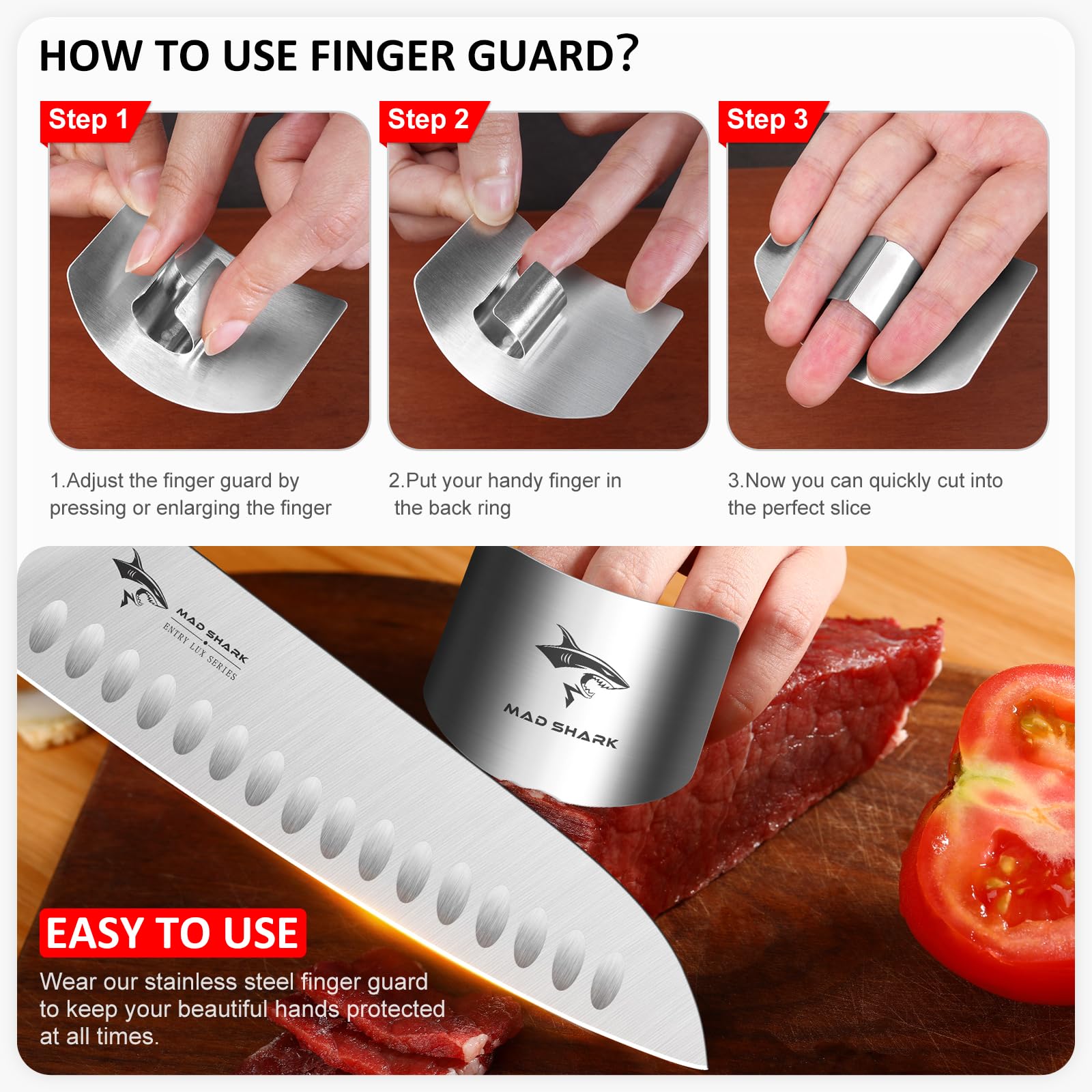 MAD SHARK 304 stainless steel finger guards for durable kitchen protection
