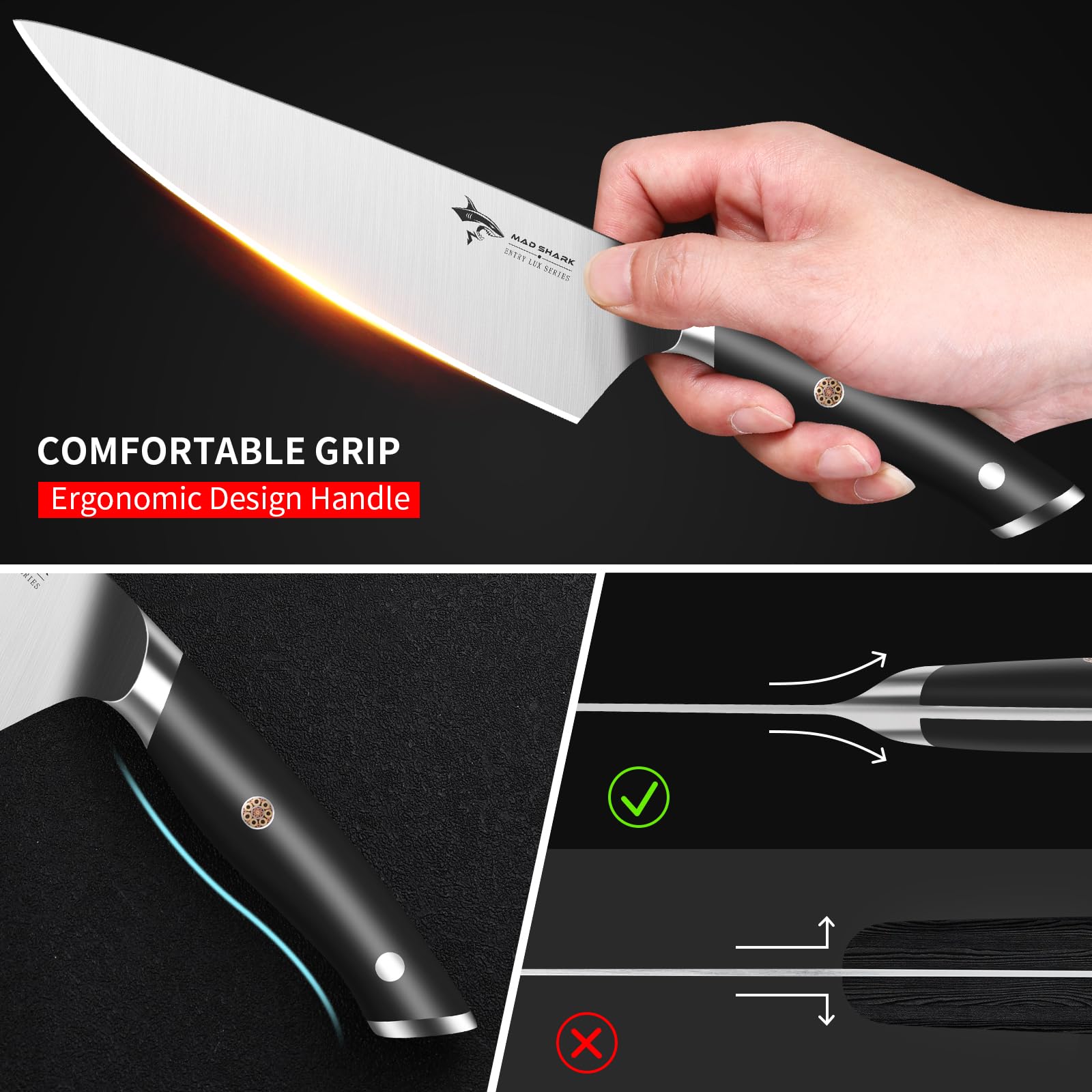 MAD SHARK 8-Inch Chef Knife used for sashimi-grade salmon preparation