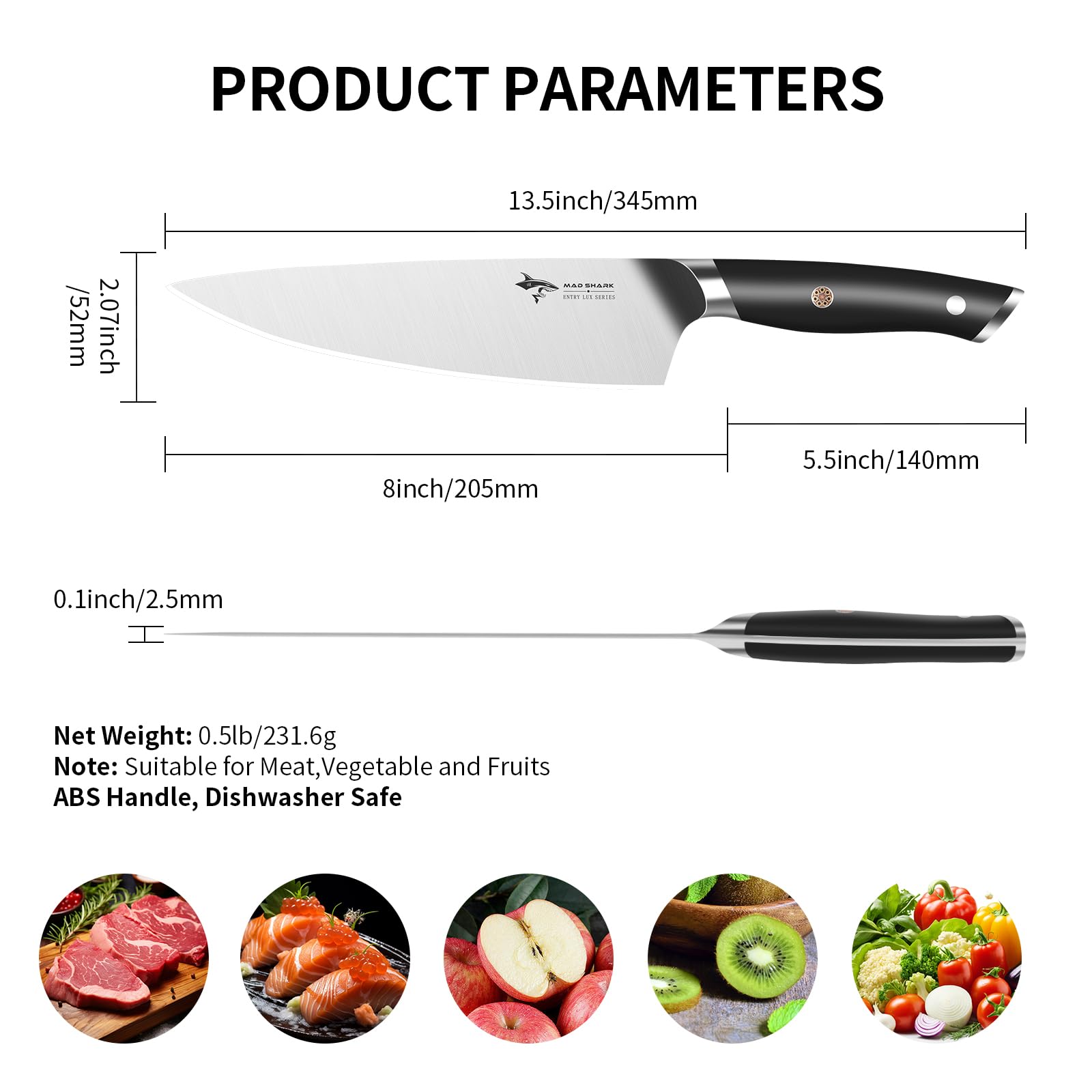 MAD SHARK 8-Inch Chef Knife carving roasted turkey with ease