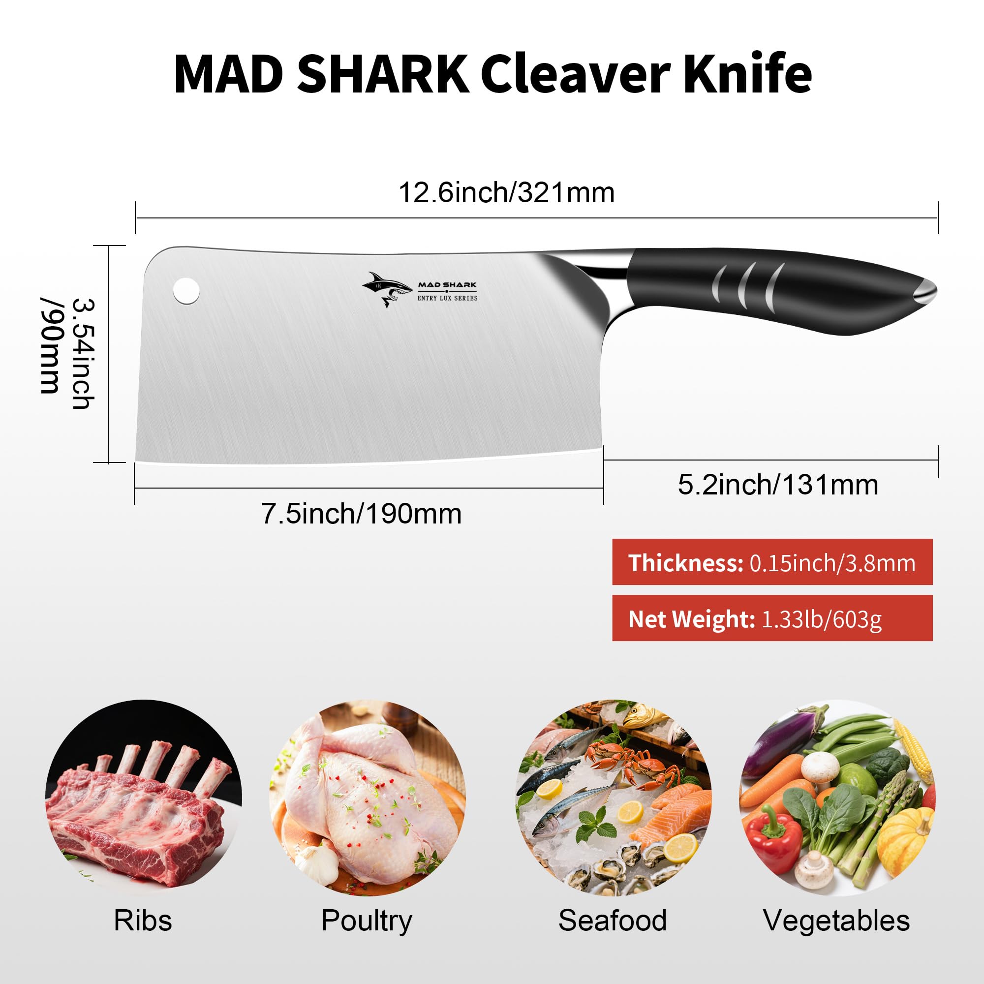 MAD SHARK bone chopper in action shows heavy-duty blade power against bones.