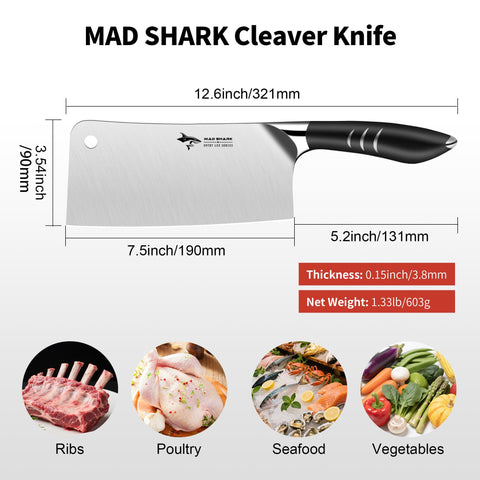 MAD SHARK bone chopper in action shows heavy-duty blade power against bones.