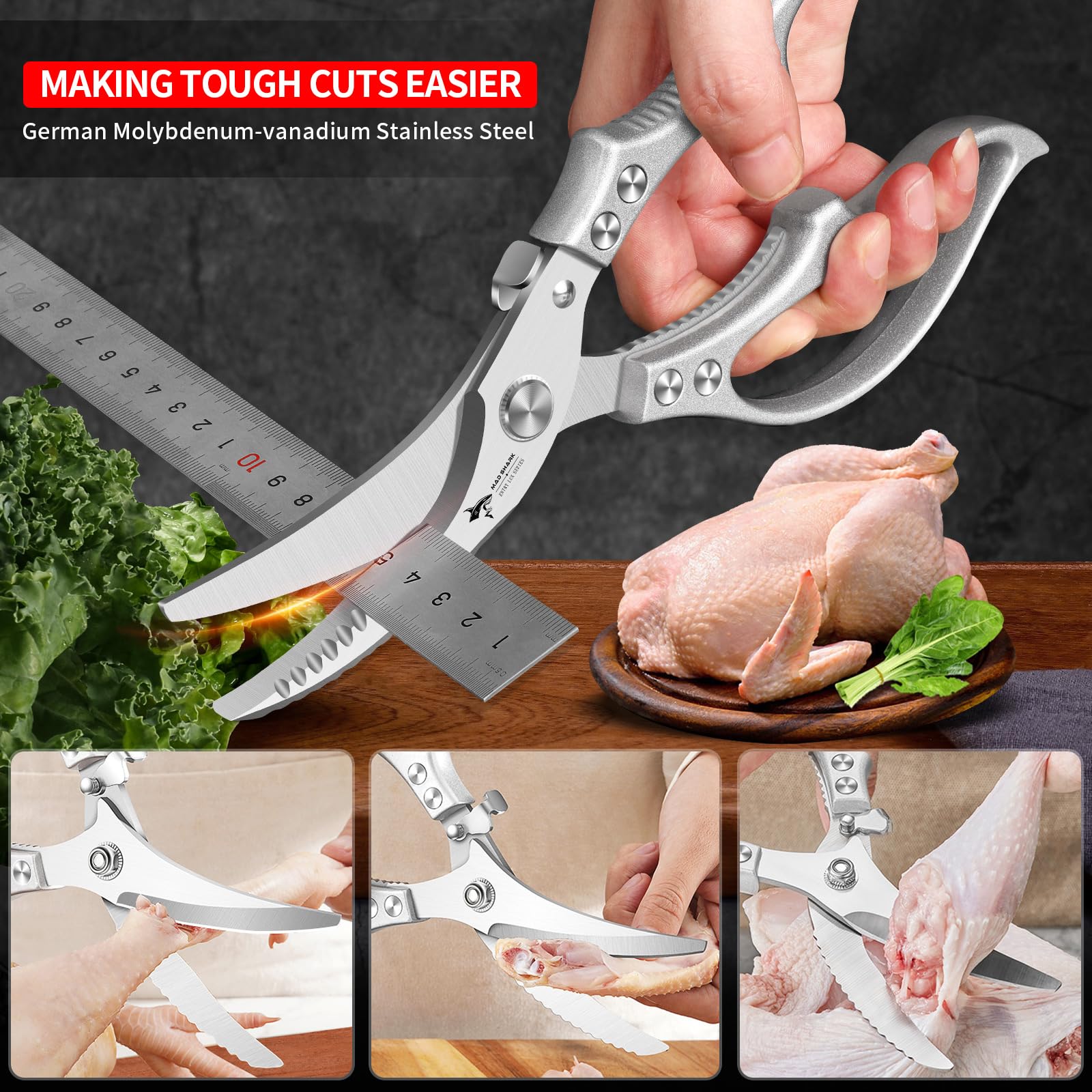 MAD SHARK built-in nutcracker helps crack walnuts with kitchen-ready convenience.