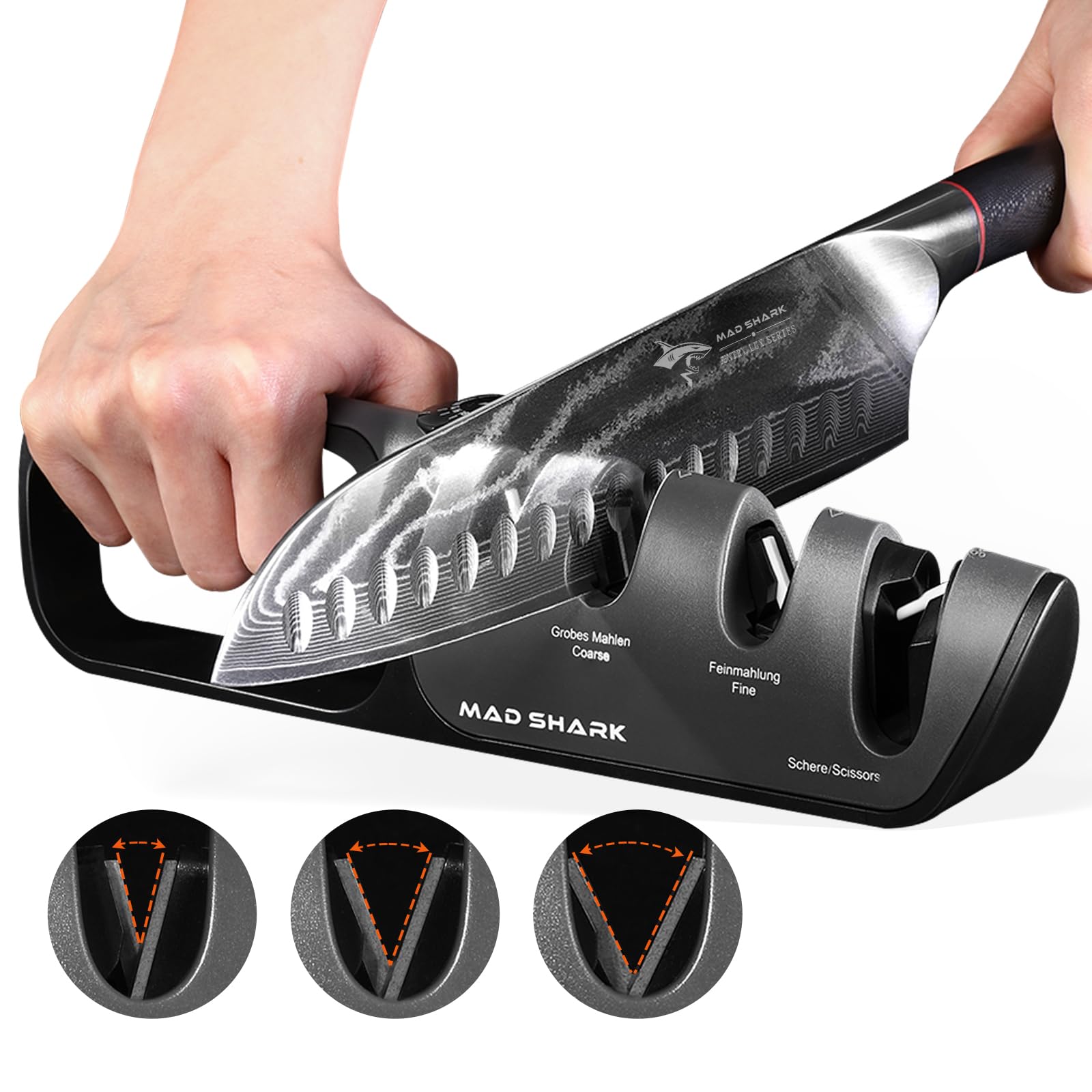 MAD SHARK knife sharpener compact design fits in drawers.