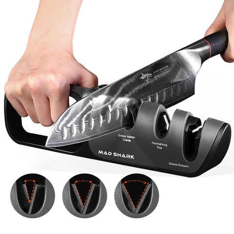 MAD SHARK knife sharpener compact design fits in drawers.
