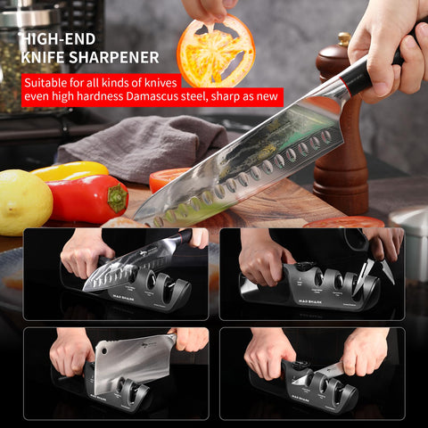 MAD SHARK knife sharpener fine slot for polishing and honing edges.
