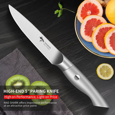 MAD SHARK 5-inch paring knife, dishwasher-safe for easy cleanup.
