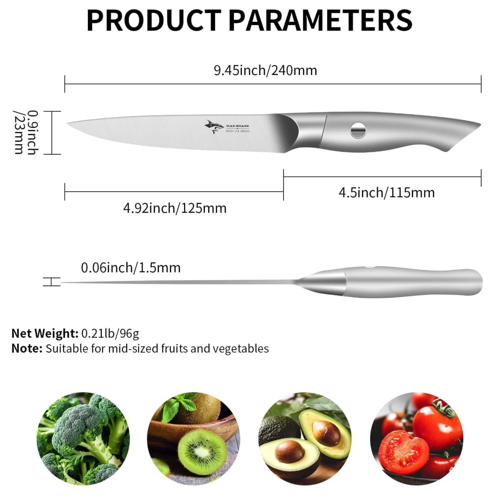 MAD SHARK 5-inch vegetable cutting paring knife for precise slices.