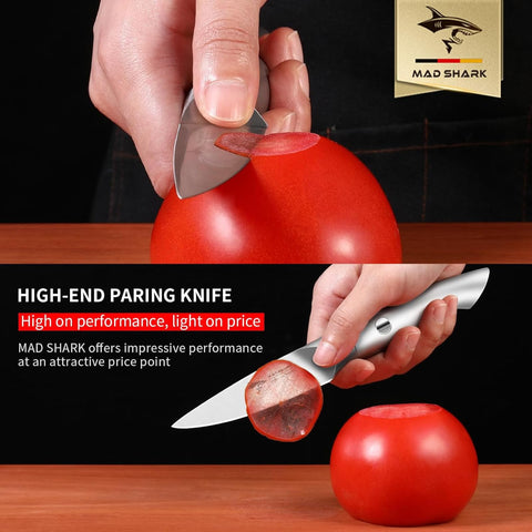 MAD SHARK paring knife ergonomic handle enhances grip and reduces fatigue during prep