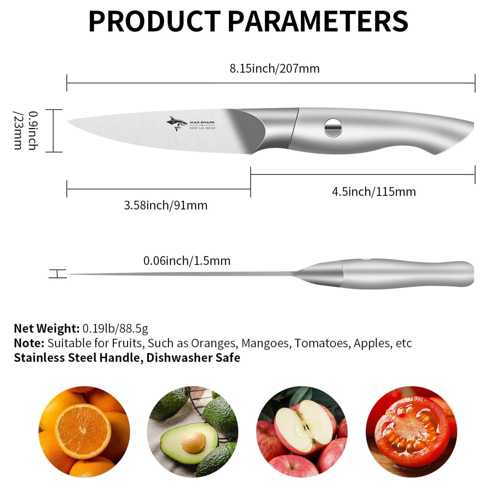 MAD SHARK paring knife ice-quenching steel delivers long-lasting sharpness and rust resistance