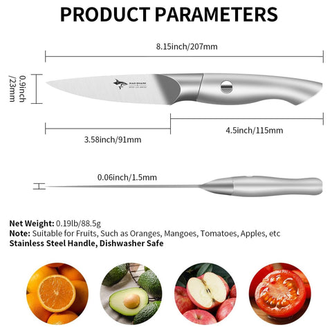 MAD SHARK paring knife ice-quenching steel delivers long-lasting sharpness and rust resistance