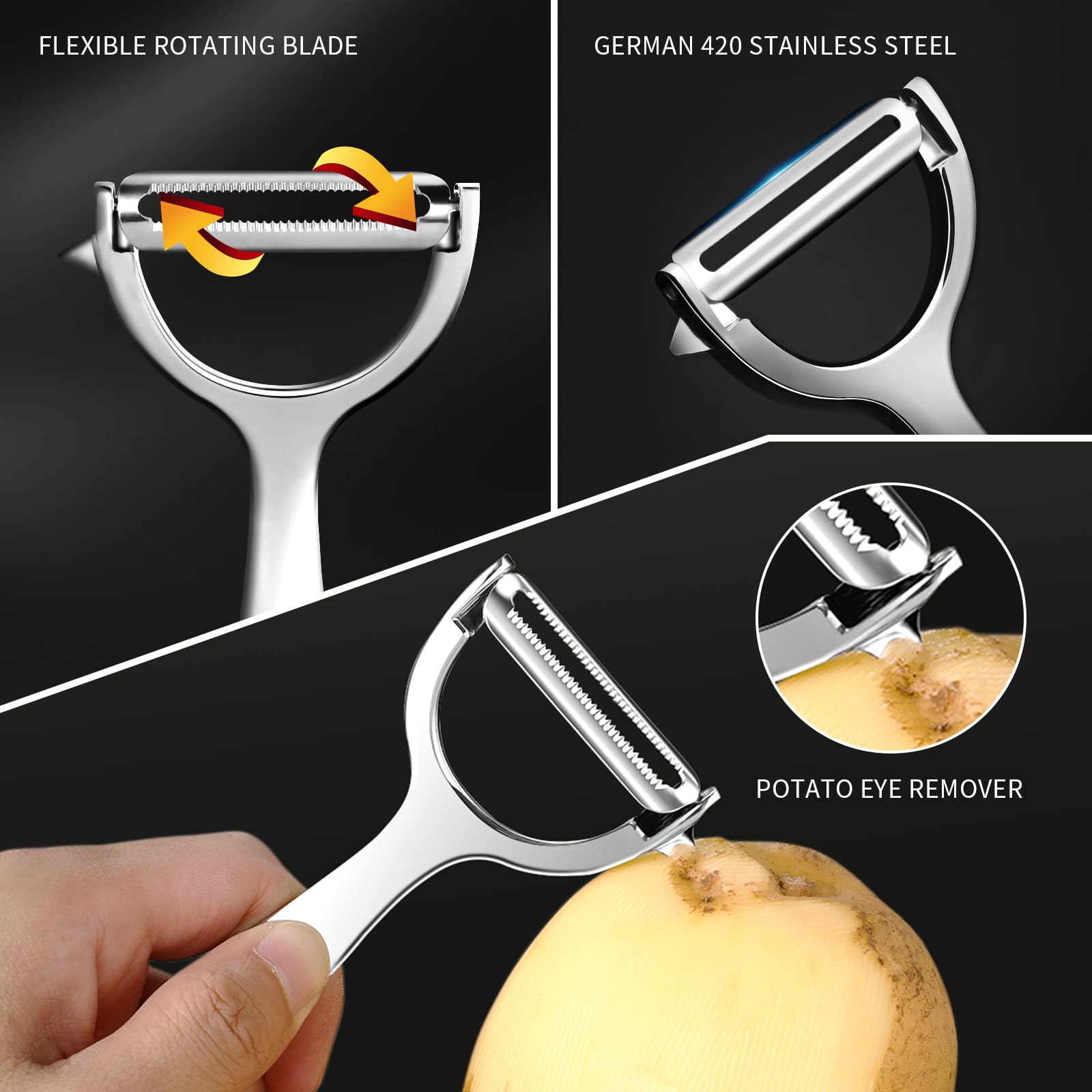 MAD SHARK swivelling blade peeler contours to curves for effortless peeling
