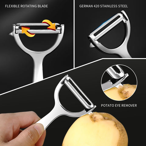 MAD SHARK swivelling blade peeler contours to curves for effortless peeling