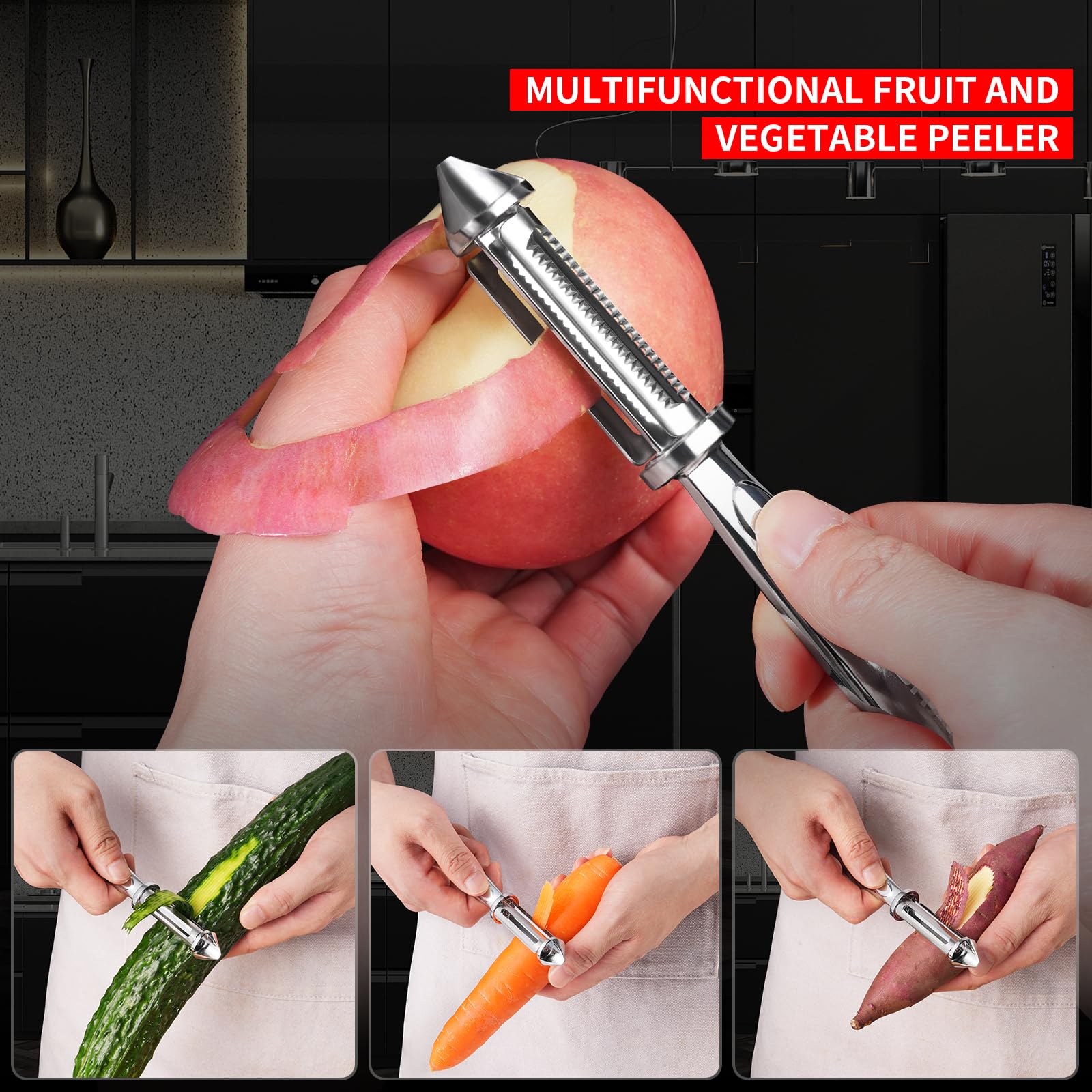 MAD SHARK i-shape peeler demonstrates ergonomic design for comfortable peeling.