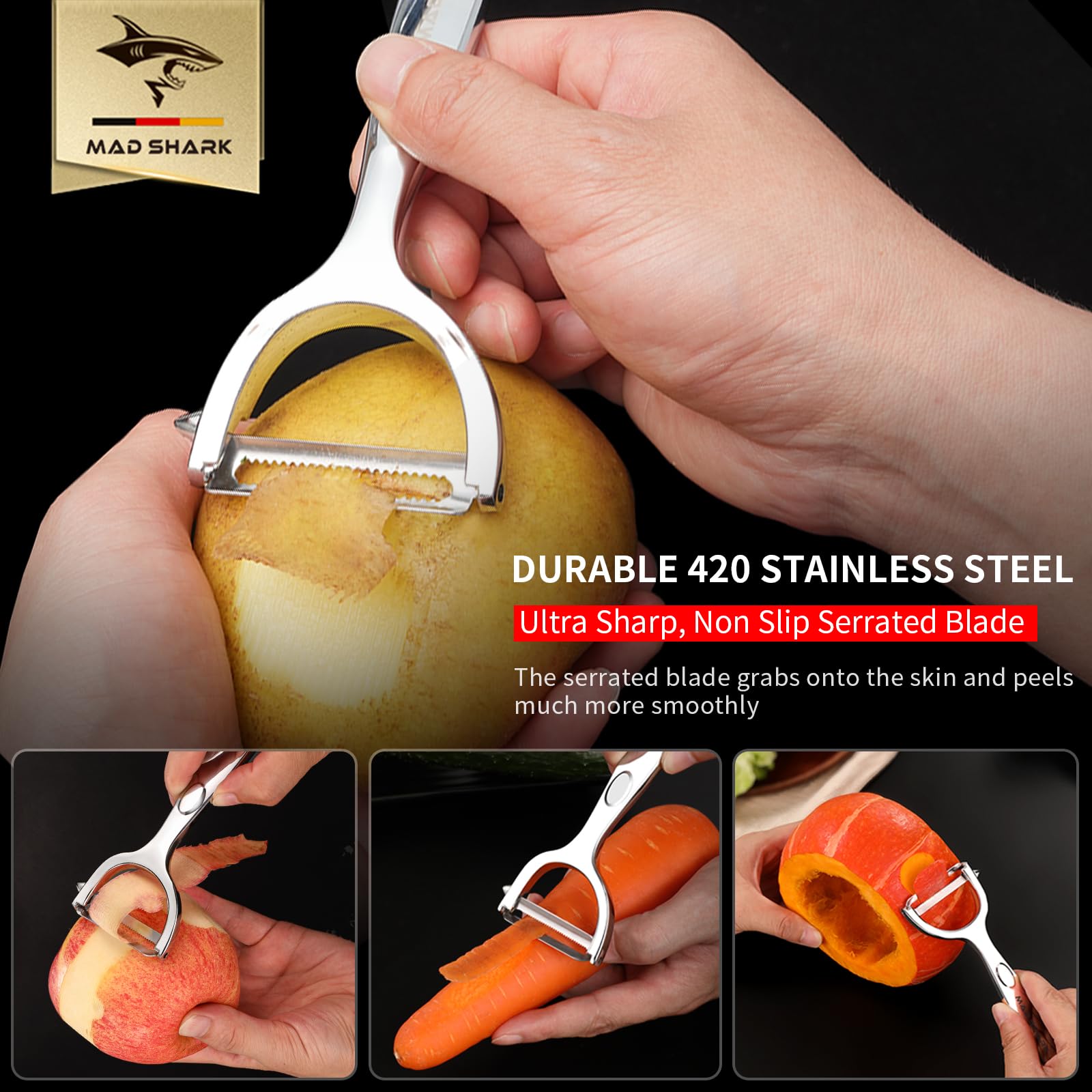 MAD SHARK Y-shaped handle offers comfortable grip during prep
