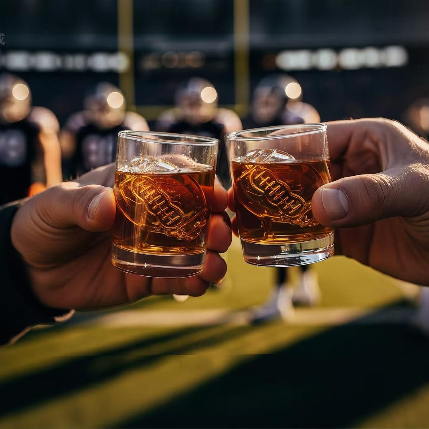 MADARC SPORT four-pack football shot glasses, ideal gift for football fans and parties.