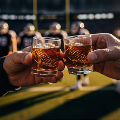 MADARC SPORT four-pack football shot glasses, ideal gift for football fans and parties.