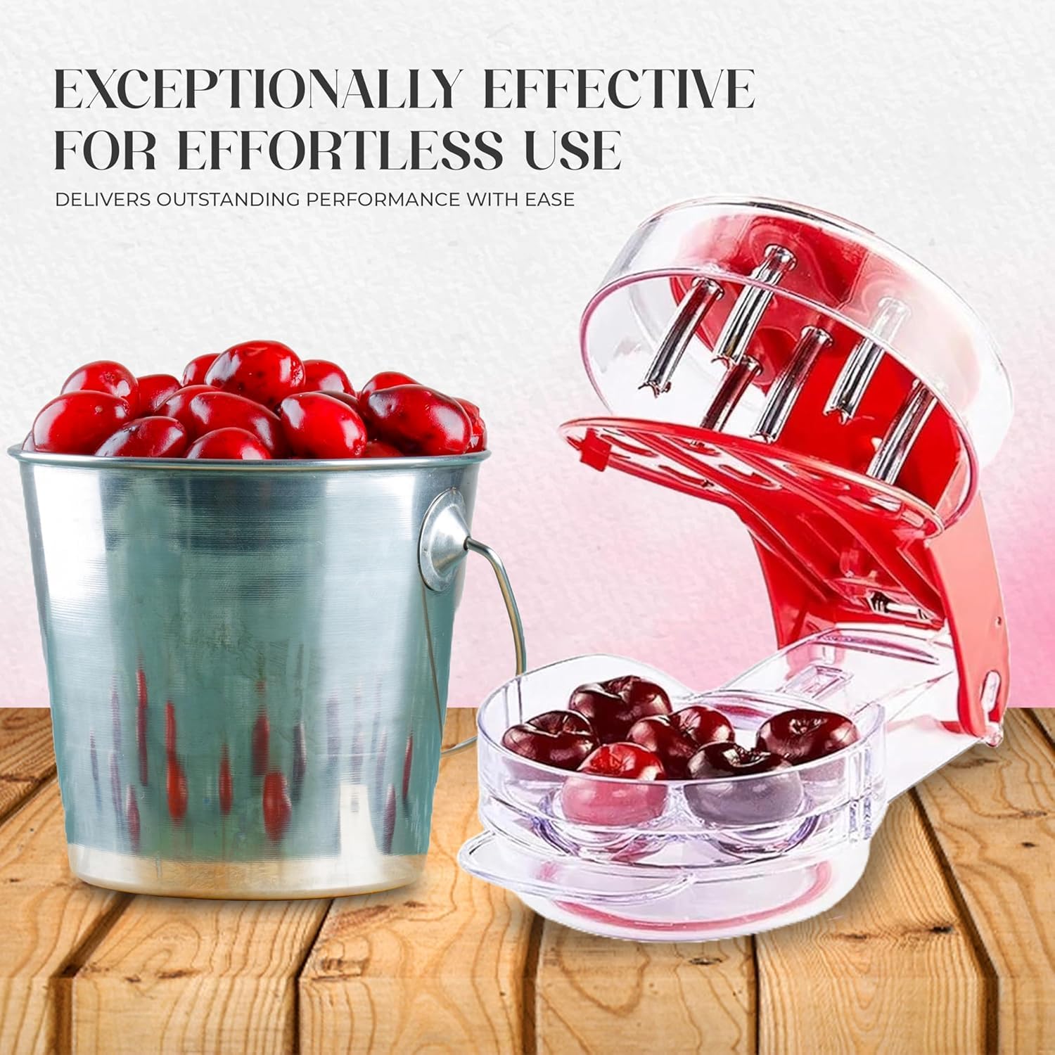 MADBURY Cherry Pitter's compact locking storage fits neatly in any drawer.