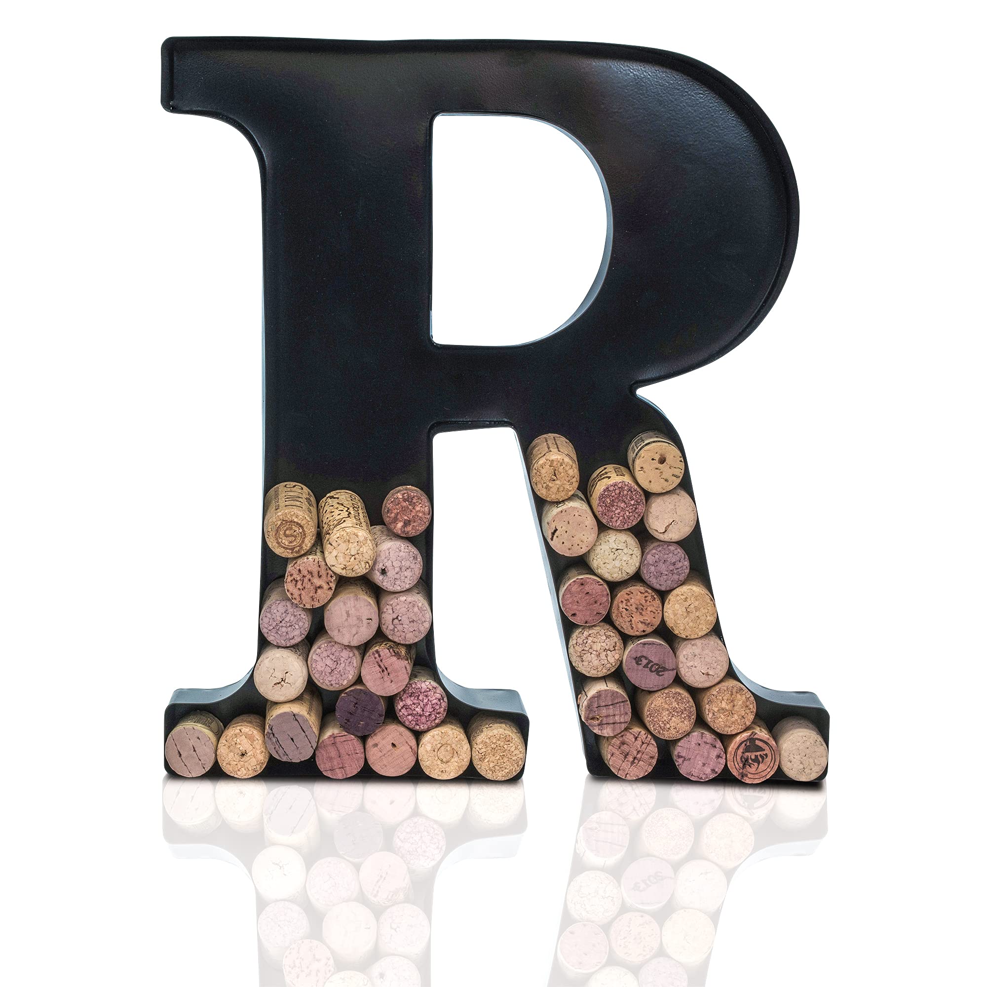 Monogram cork display for letter R by Made Easy Kit adds personalized bar decor