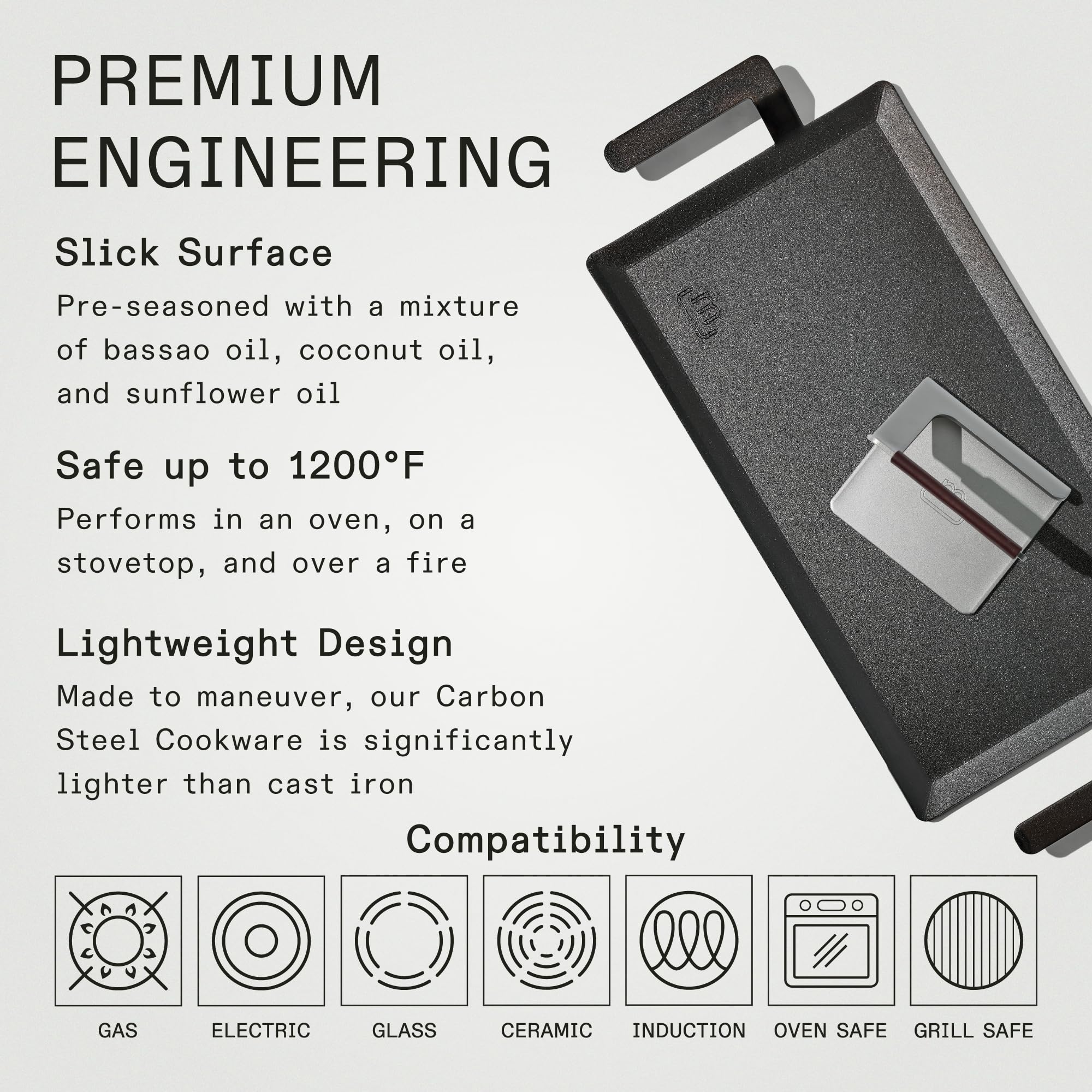 Made In carbon steel griddle and press side by side for versatile cooking