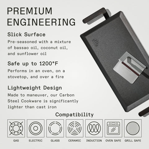 Made In carbon steel griddle and press side by side for versatile cooking