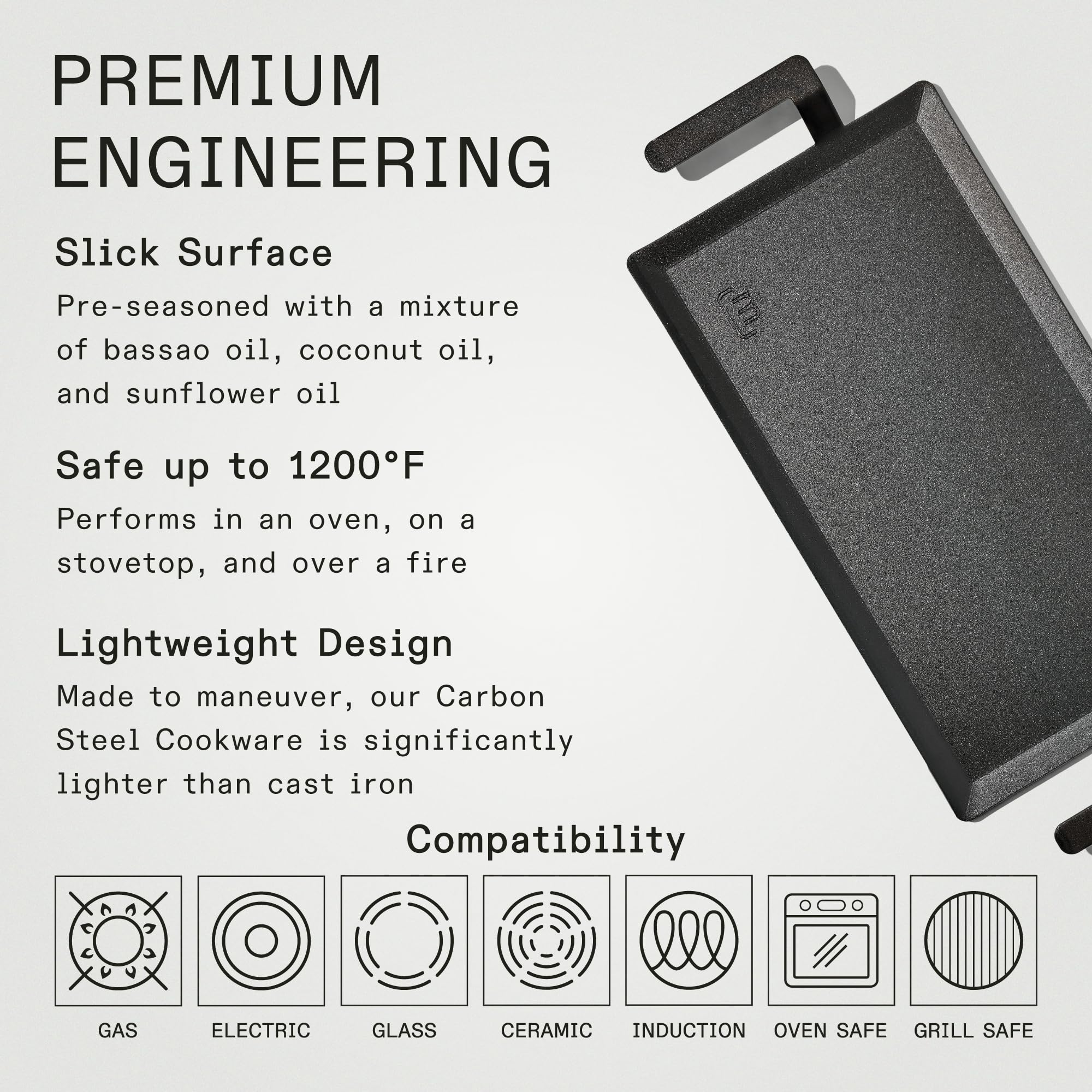 Made In carbon steel griddle durable handles tolerate high heat