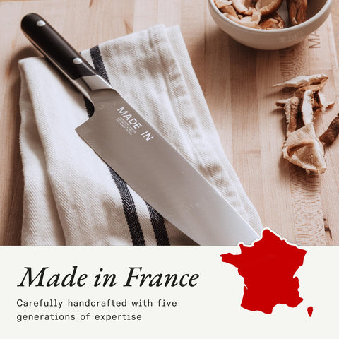 Made In 8-inch Chef Knife with truffle black handle for comfortable grip.