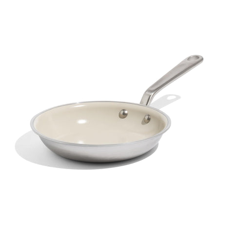 Made In 8-inch ceramic non-stick frying pan surface for effortless sizzle and simple cleanup.