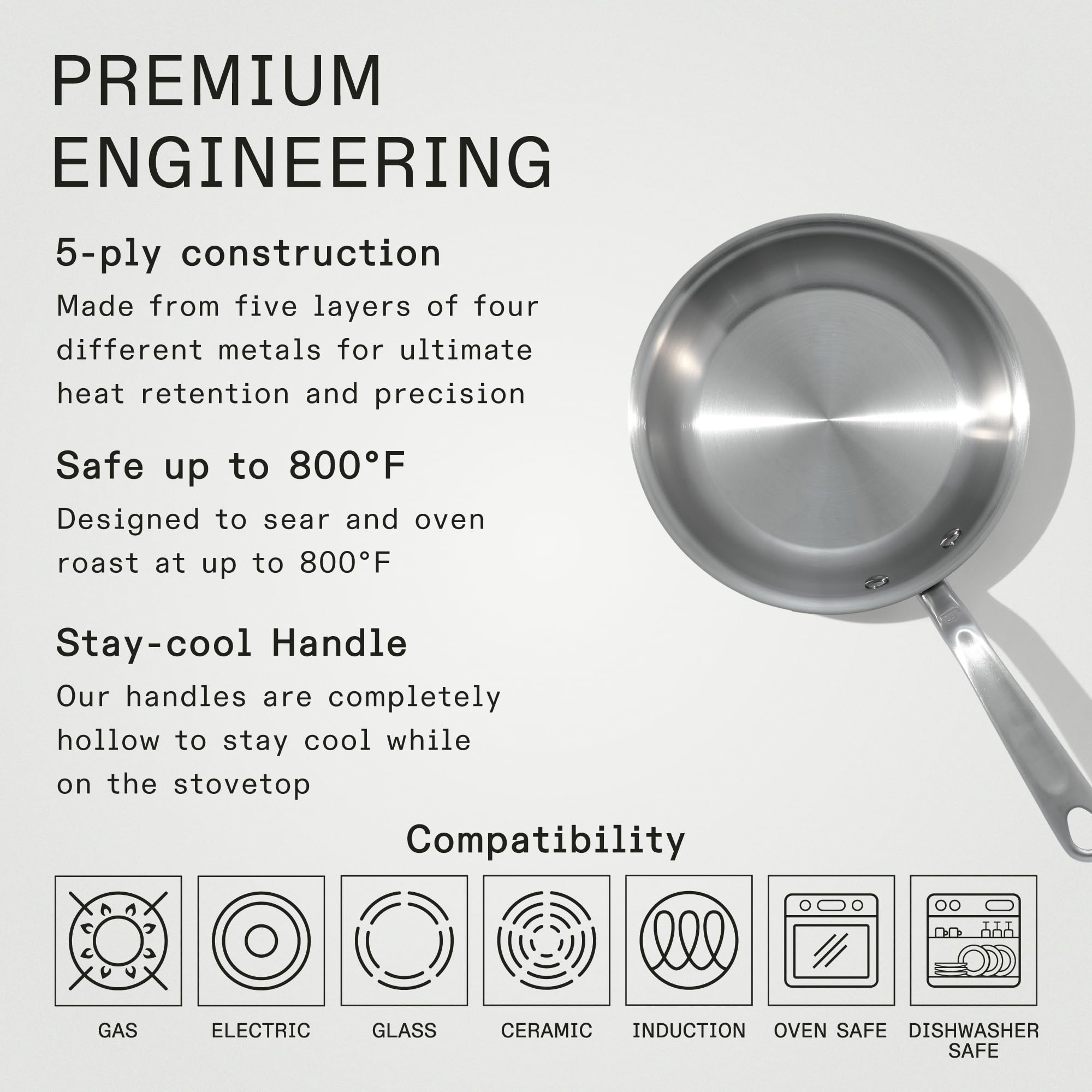 Made In 8-inch frying pan on induction stove demonstrates versatile compatibility.