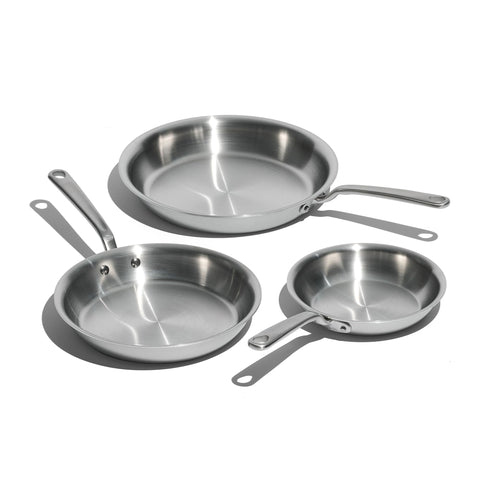 Made In 8-inch stainless frying pan for precise searing and quick heating.