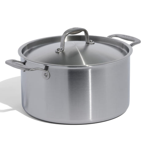 Made In 8-quart stock pot with lid for even heat and versatile cooking.