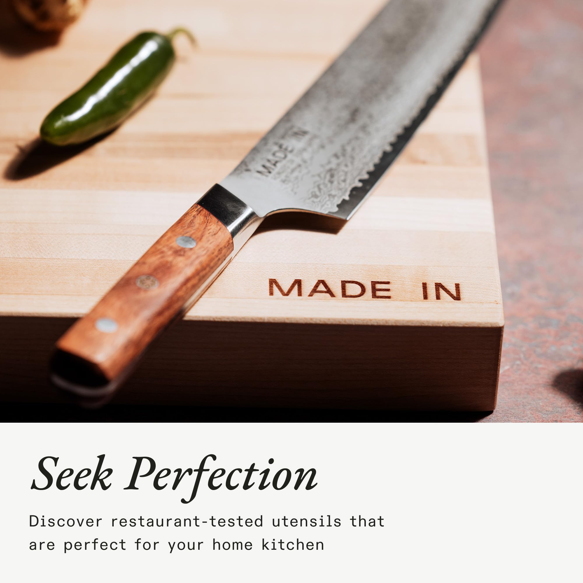 Made In board with side handles for easy carrying and serving.