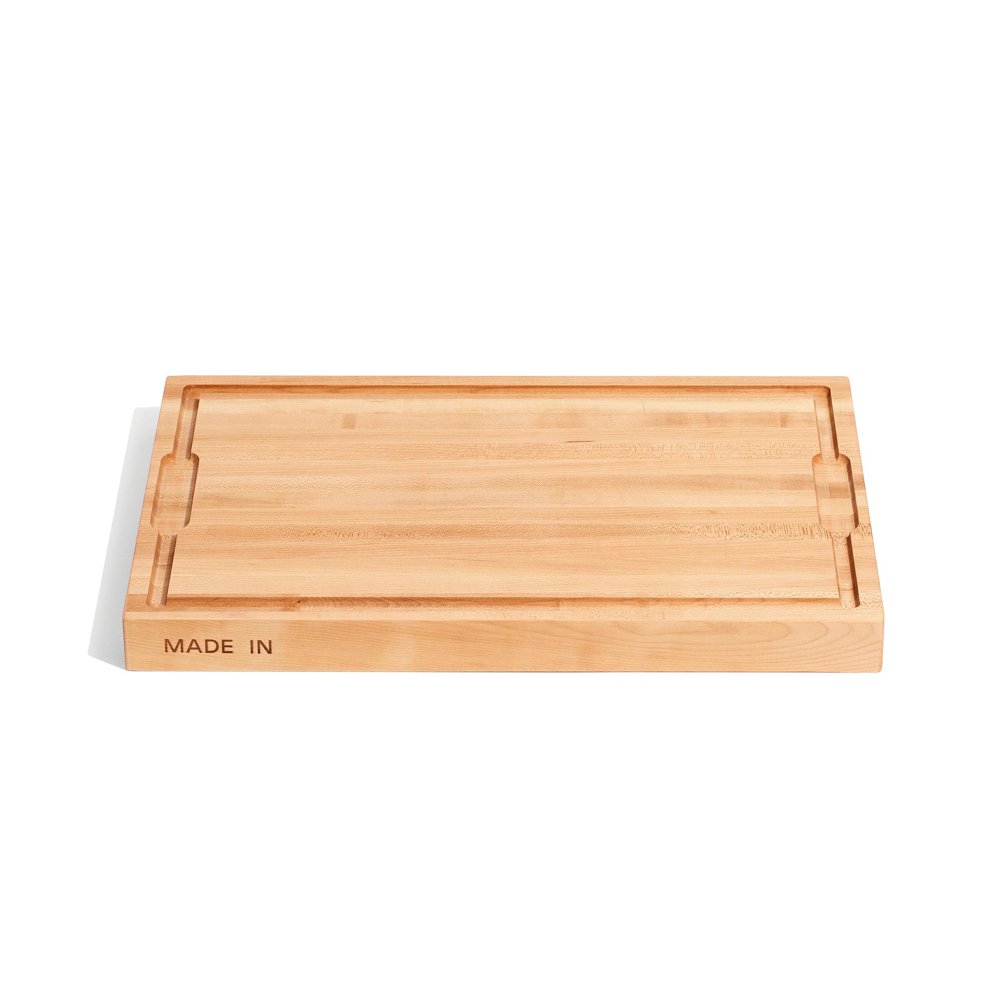 Made In butcher's block maple edge-grain top view shows a durable prep surface for chopping.