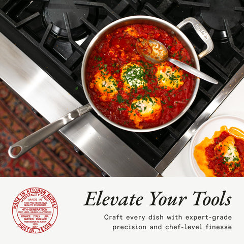 Made In induction-ready sauté pan on a cooktop confirms compatibility across modern stoves.