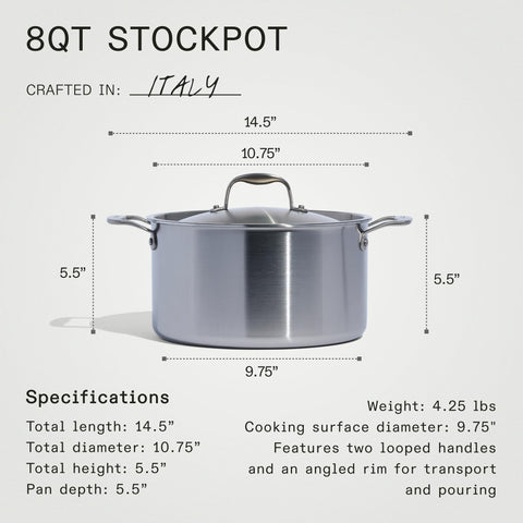 Made In Italian-crafted stock pot built with premium metals for longevity.