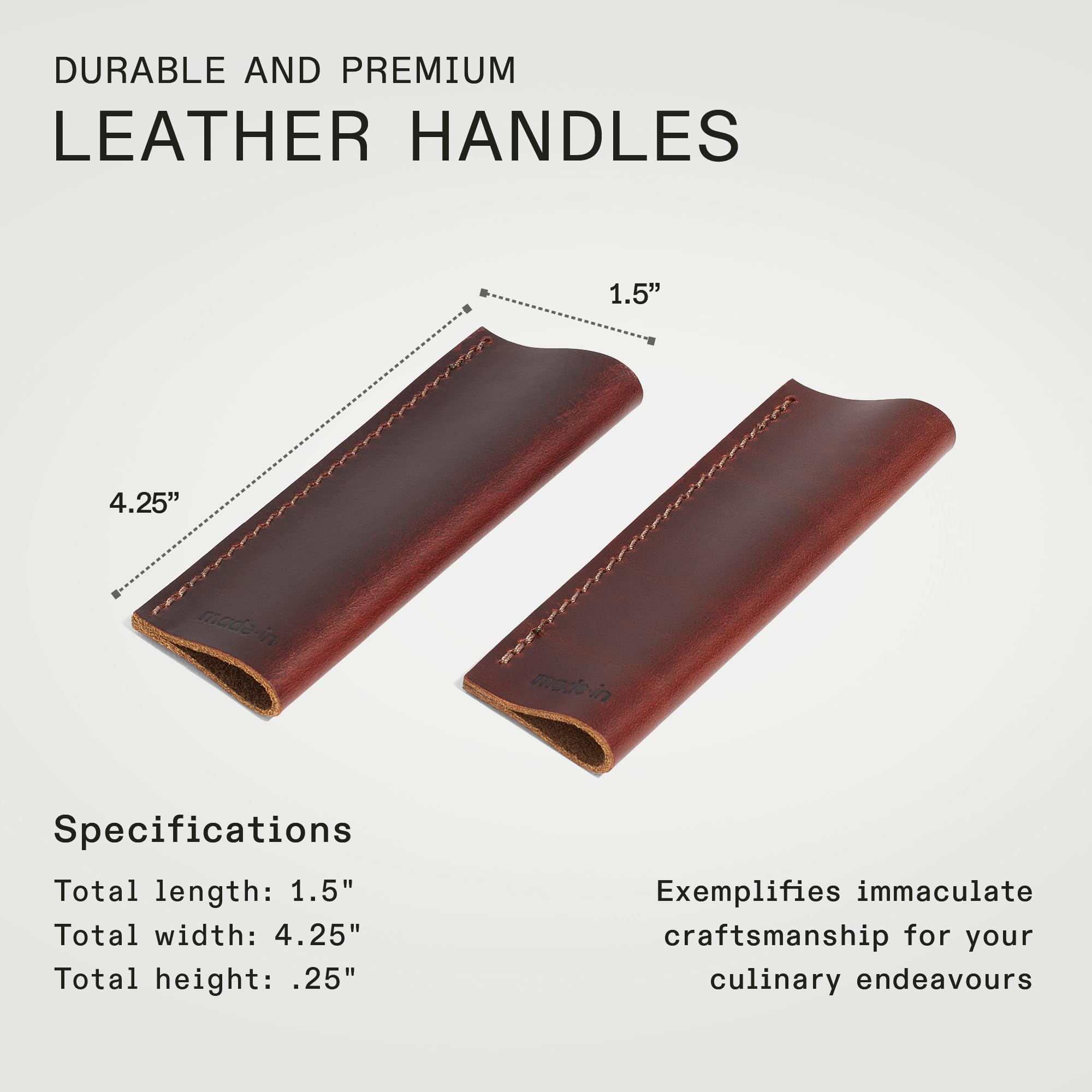 Made In leather handle covers cleaned with a damp cloth after use.