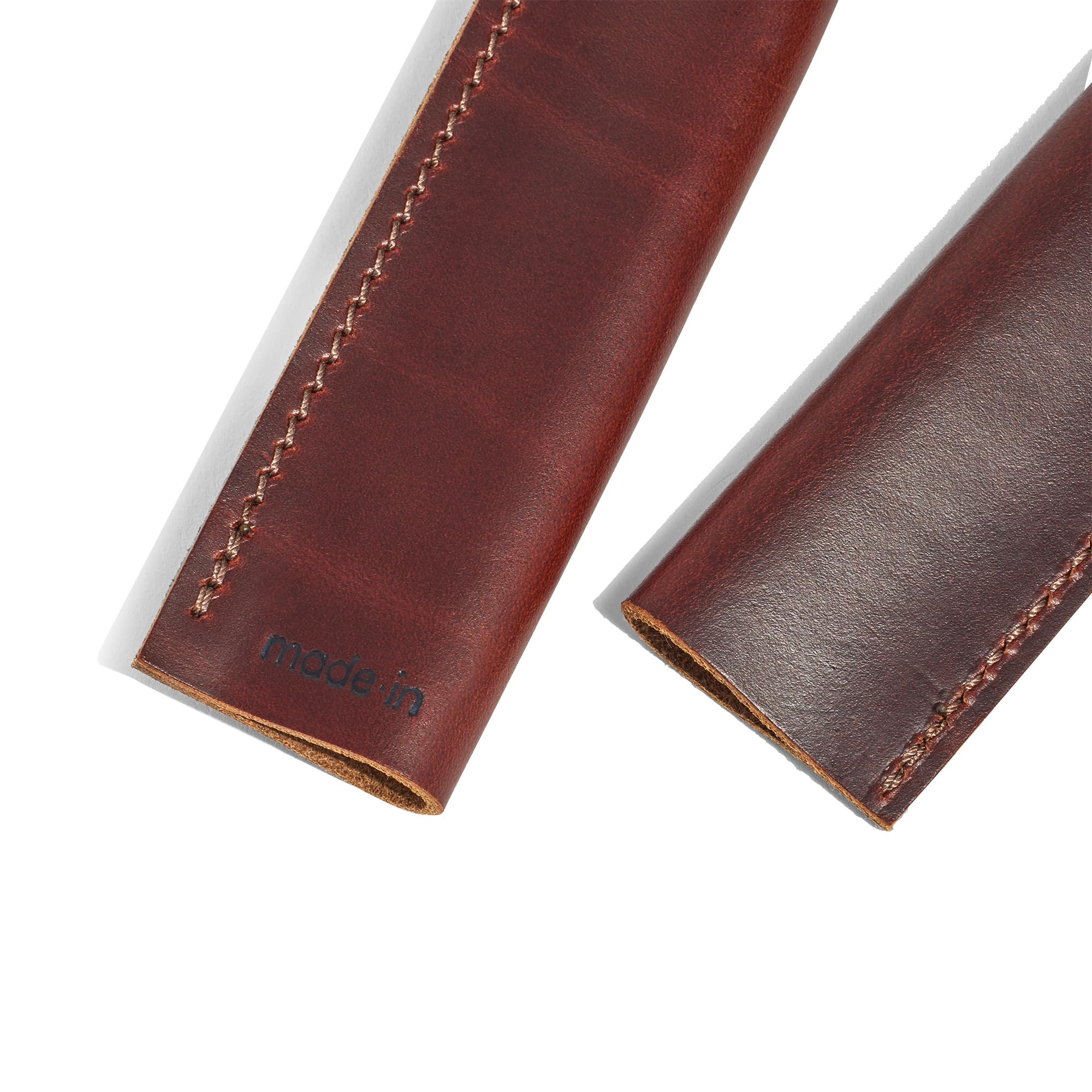 Made In leather handle covers on grill press provide improved grip and protection.