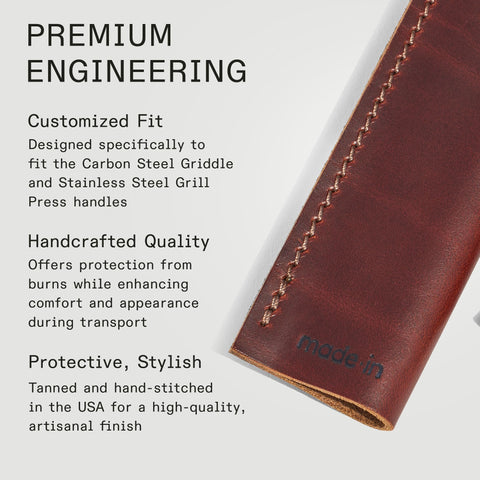 Made In leather handle covers set of two for convenient pairing.