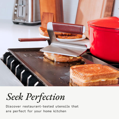 Made In leather handle covers are tanned and hand-stitched for premium feel.