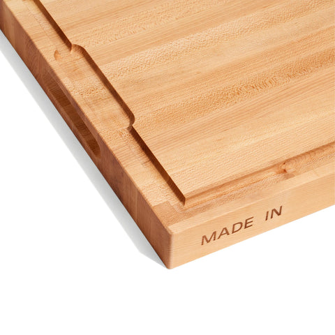 Made In maple edge-grain close-up highlights natural grain and sturdy construction.