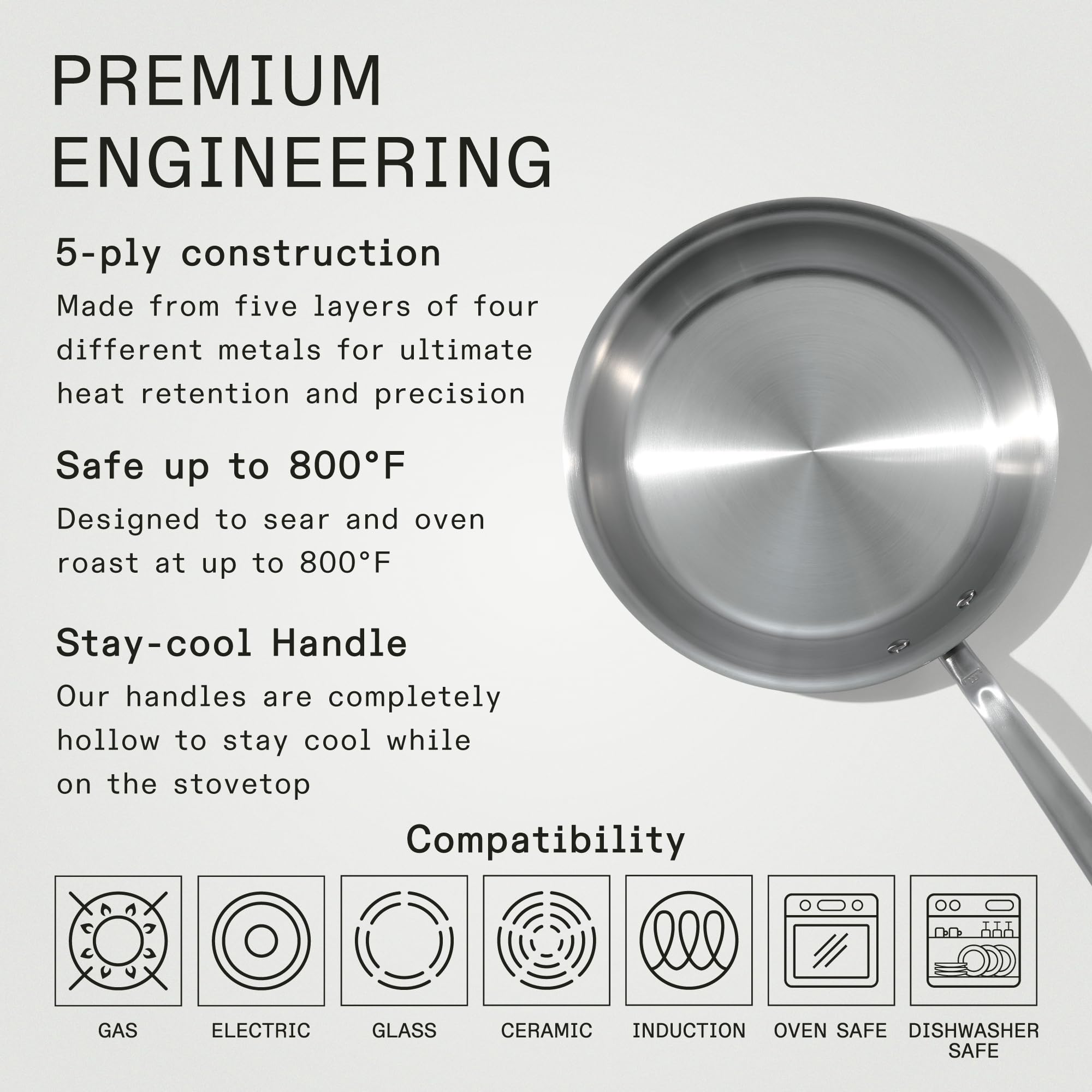 Made In stay-cool handle close-up for comfortable, safe cooking