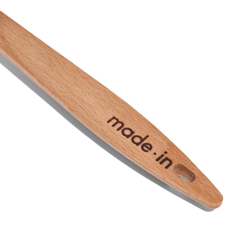 Made In wooden spoon designed for thorough mixing and even stirring.