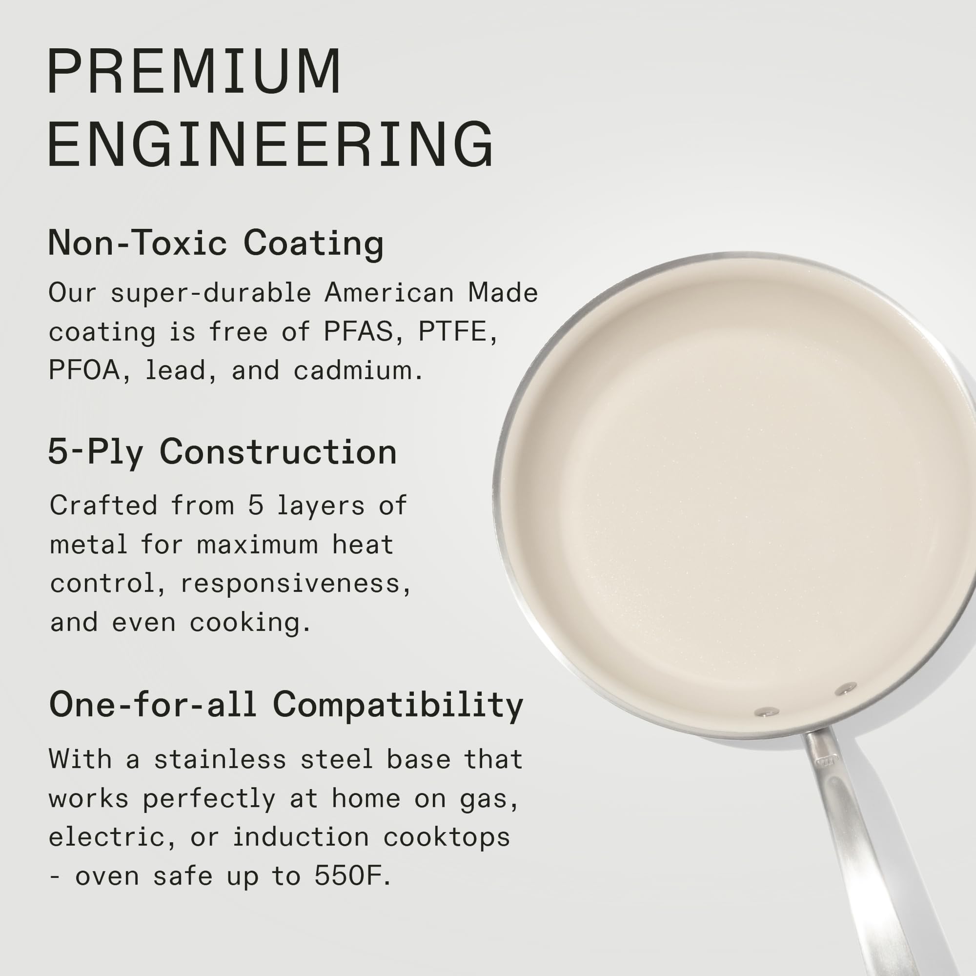 Made In pfas-free ceramic coating detail on pan surface.